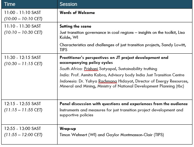 Webinar Just Transition programme